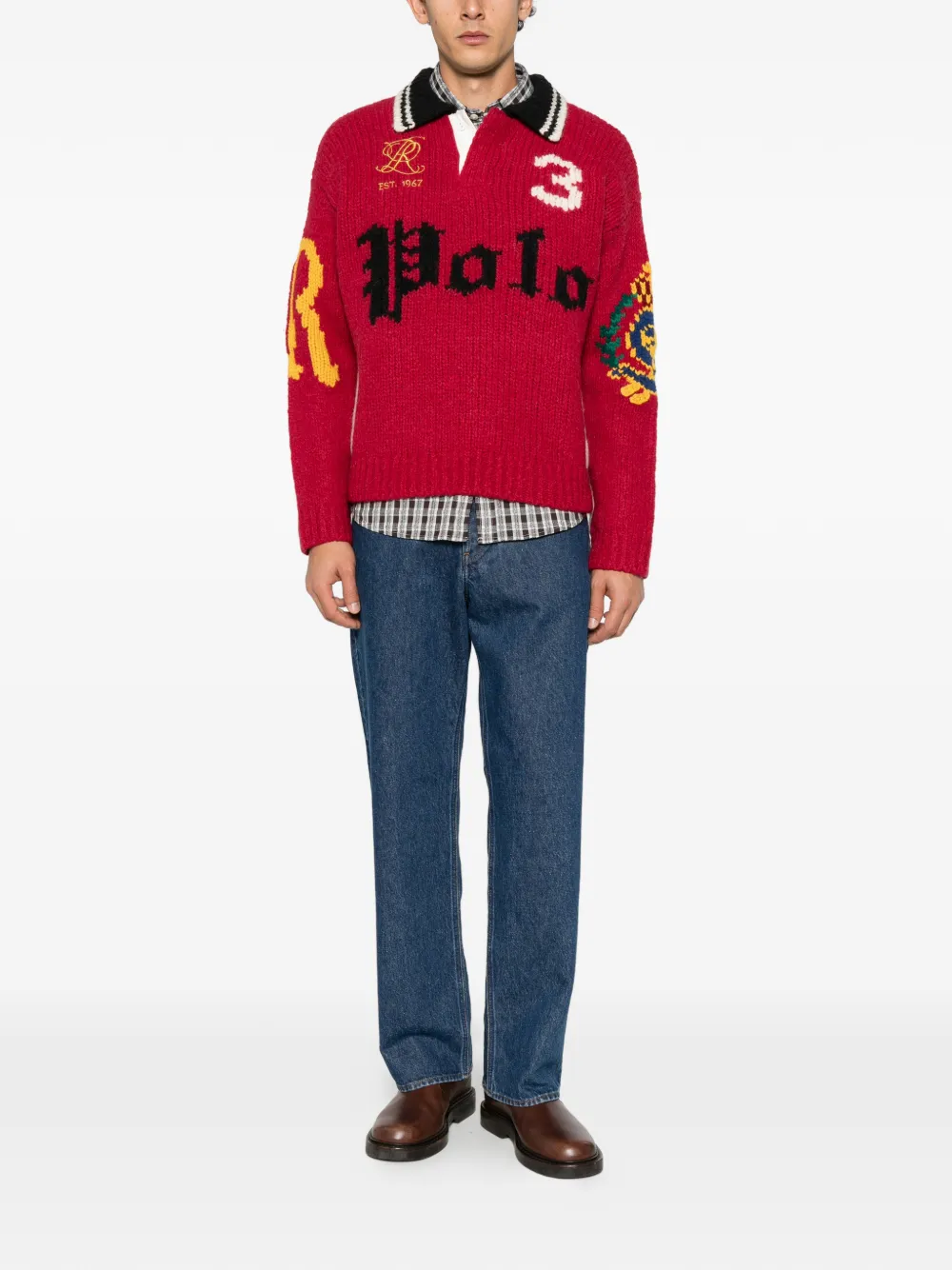 Polo Ralph Lauren logo-intarsia ribbed-knit polo shirt Rood