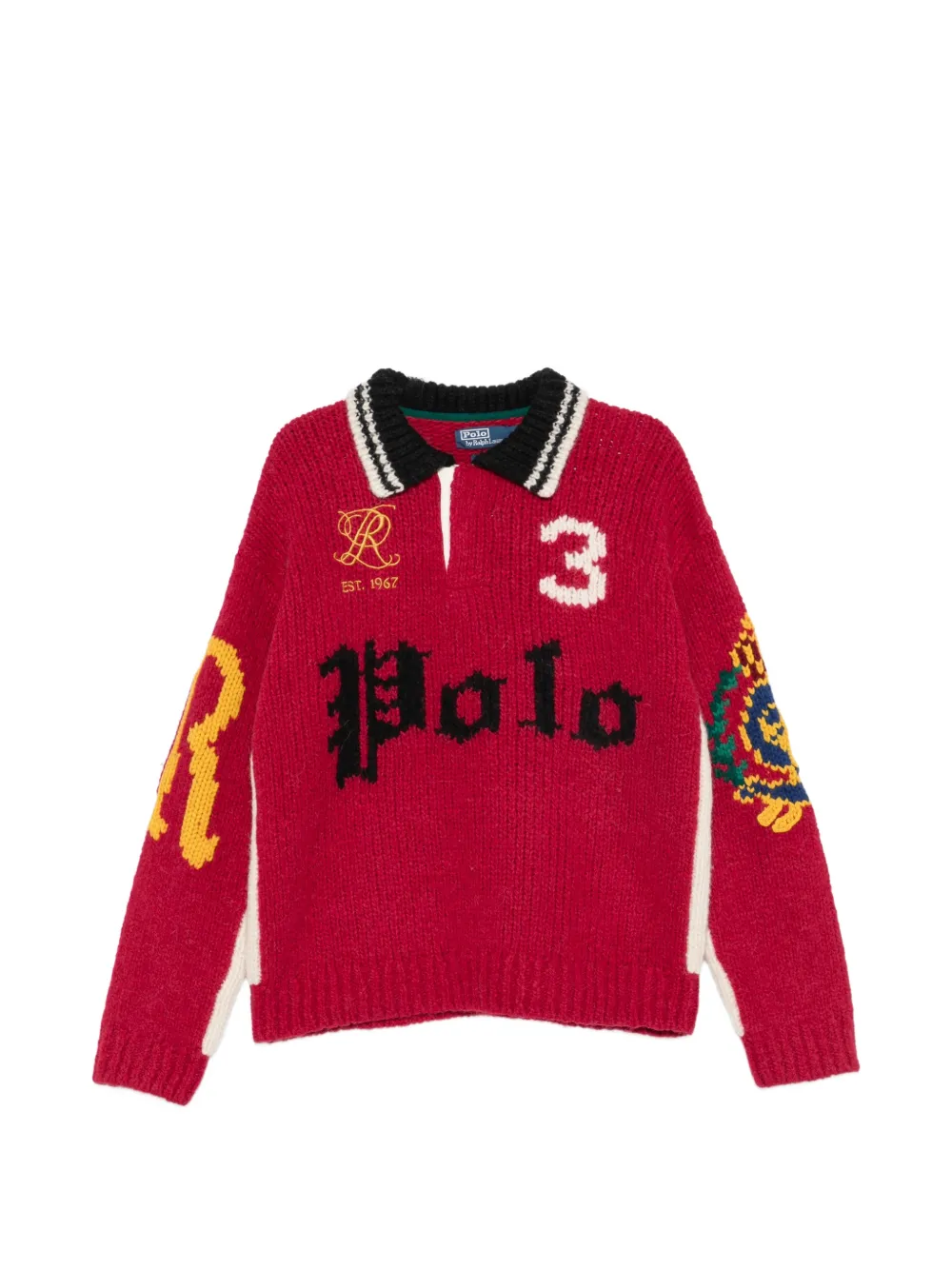 Polo Ralph Lauren logo-intarsia ribbed-knit polo shirt Rood