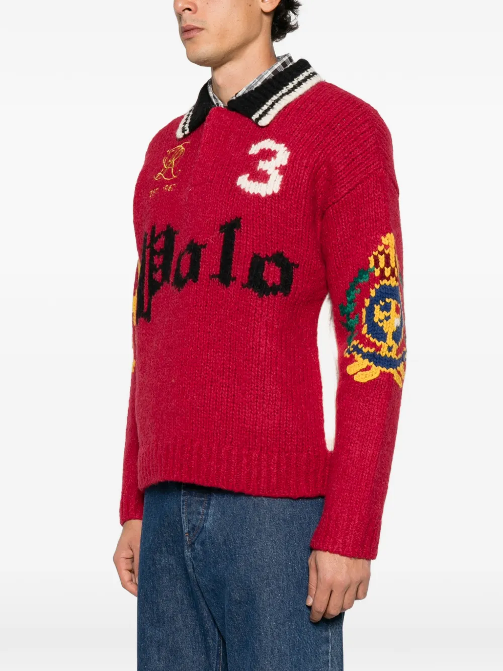 Polo Ralph Lauren logo-intarsia ribbed-knit polo shirt Rood