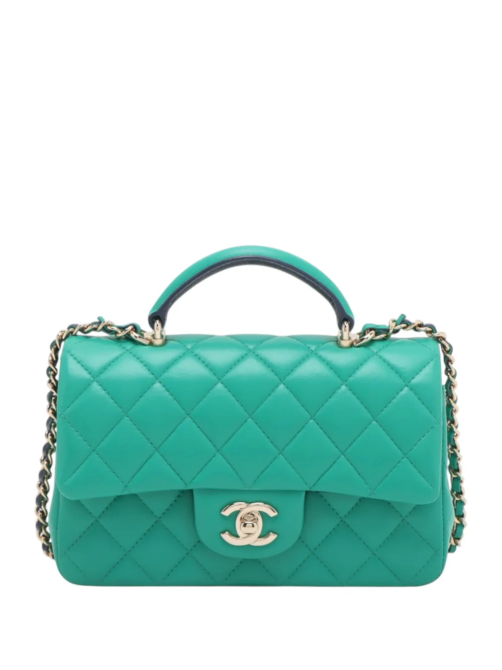 CHANEL Pre-Owned 2021-2026 Mini Rectangular Lambskin Top Handle Single Flap satchel - Green
