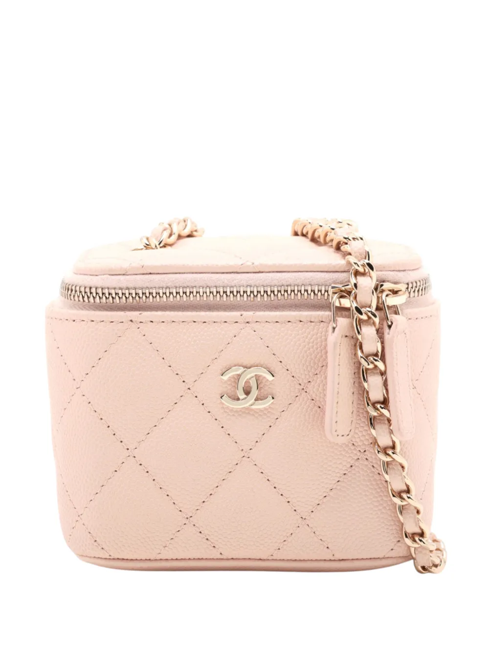 CHANEL Pre-Owned 2021 Mini Quilted Lambskin Pearl Crush Vanity Case With Chain crossbody bag - Pink