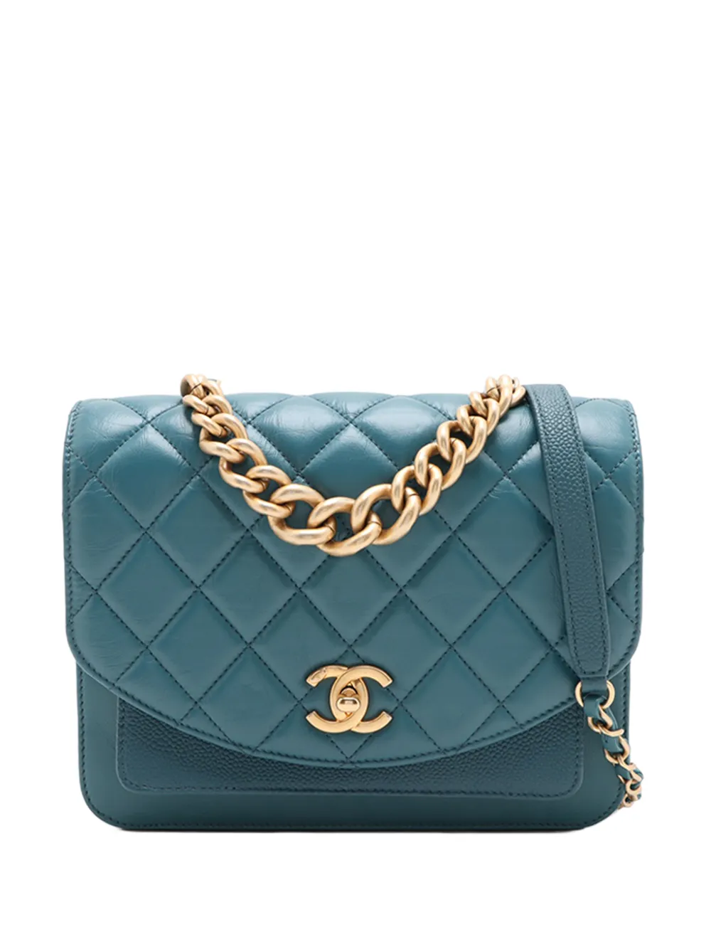 CHANEL Pre-Owned 2019 Mini Quilted Calfskin and Caviar Chain Handle Flap satchel - Blue