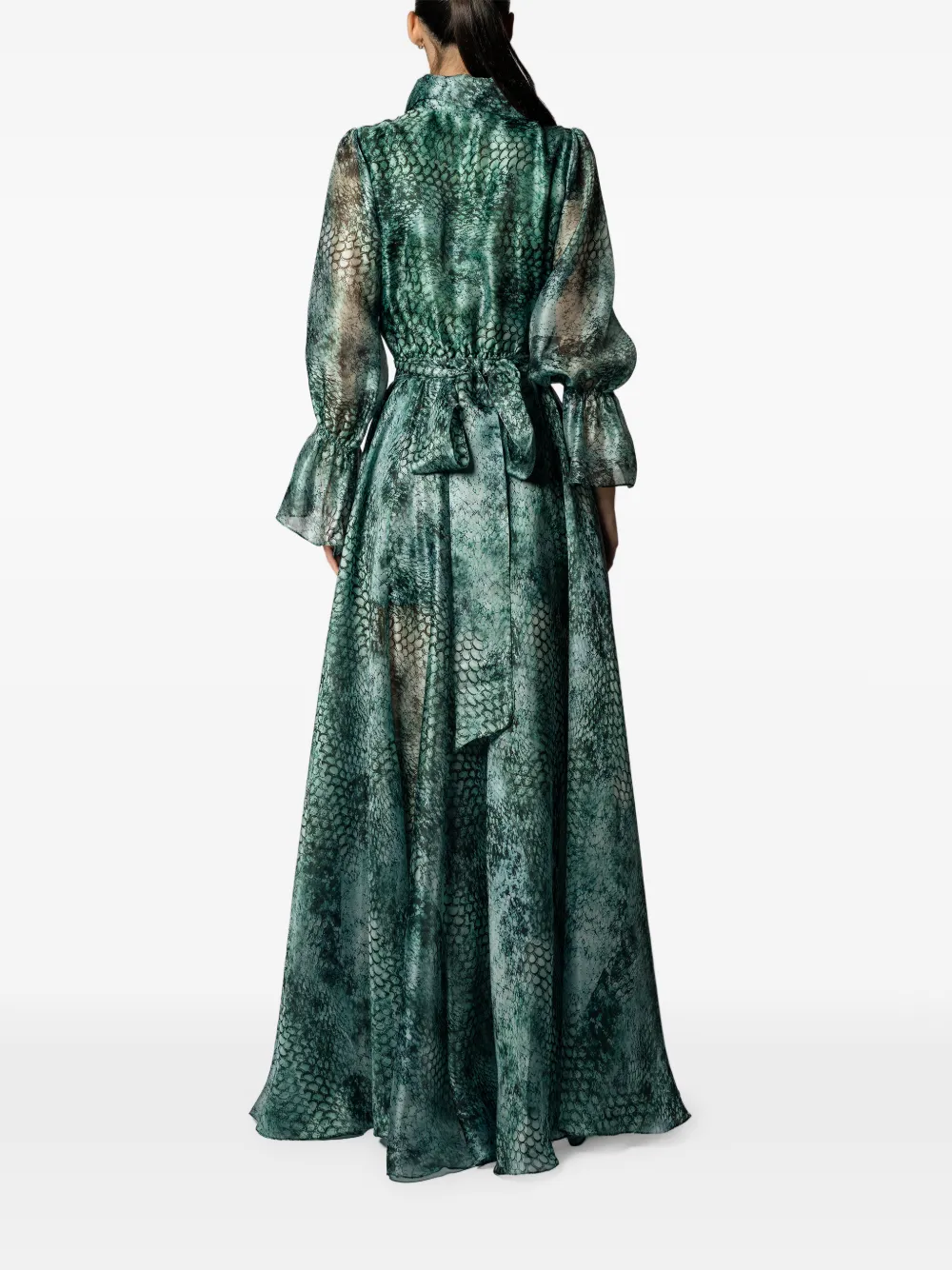 MIAU by Clara Rotescu ruffled snake-print dress Groen