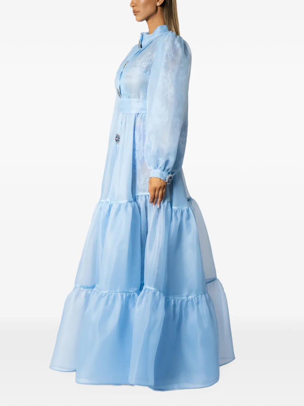 MIAU by Clara Rotescu Bluebell embellished tiered maxi dress Blauw