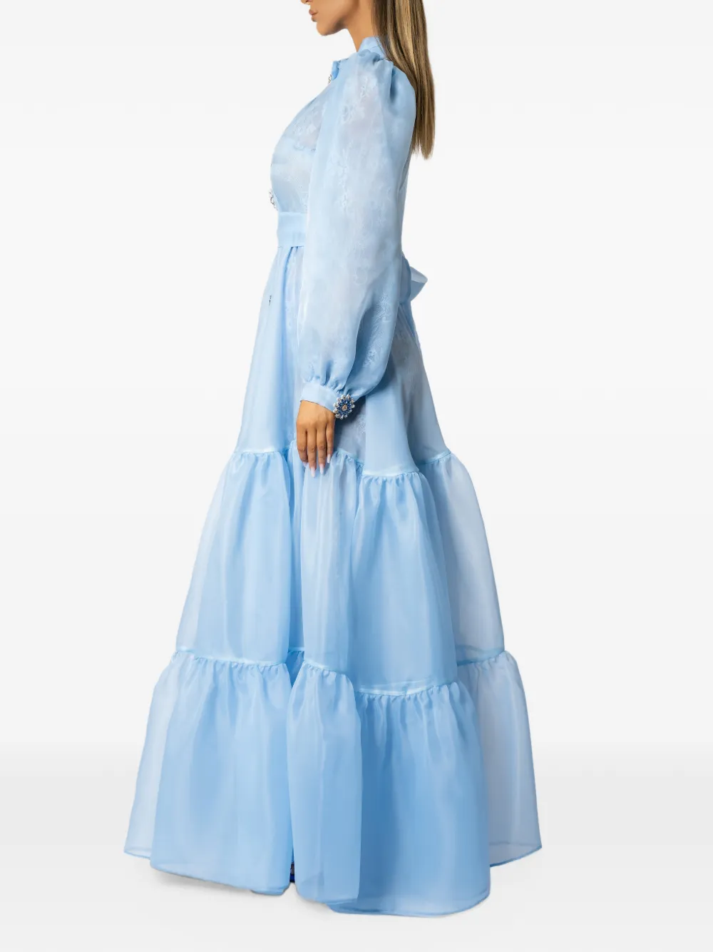 MIAU by Clara Rotescu Bluebell embellished tiered maxi dress Blauw