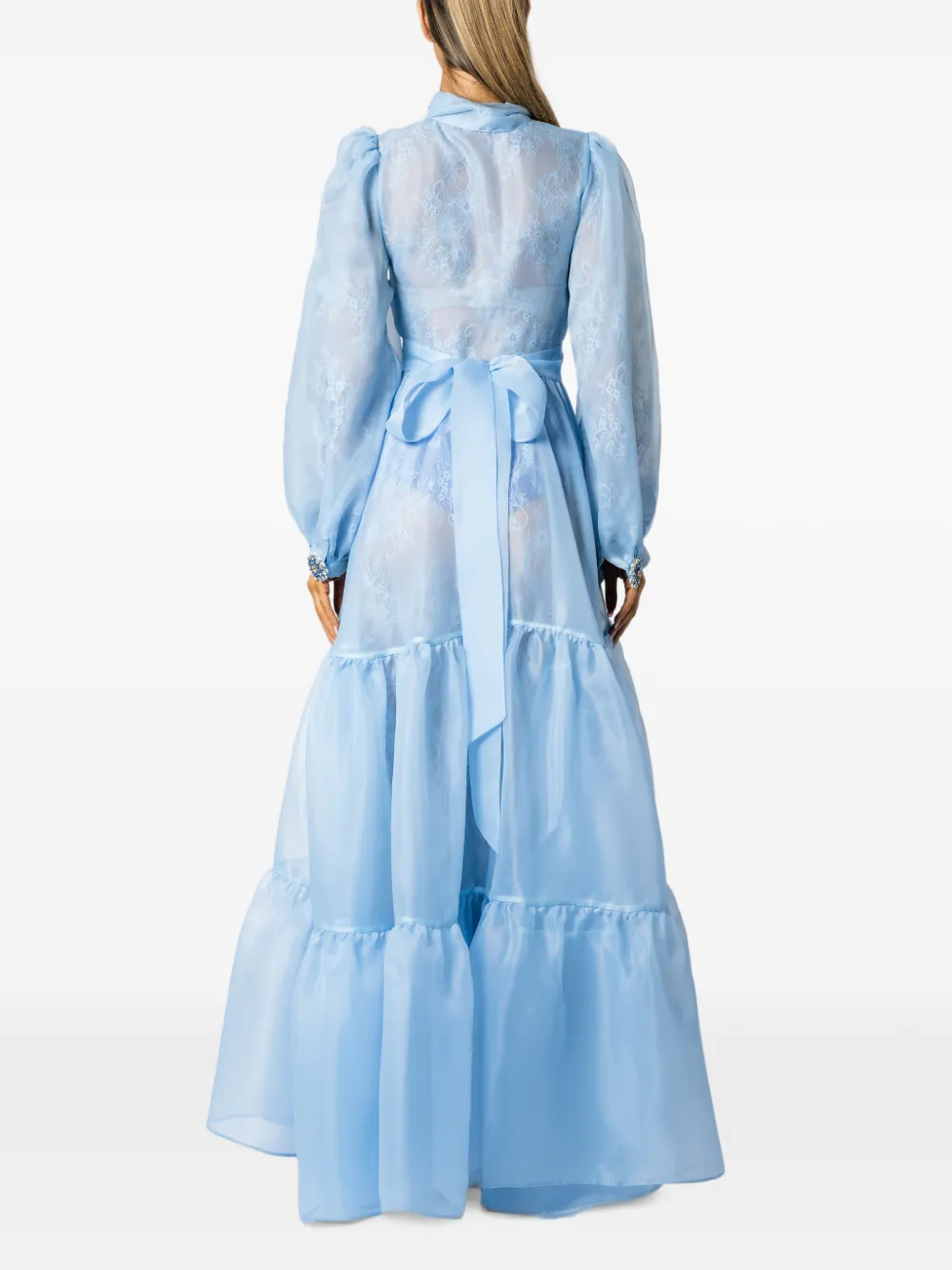 MIAU by Clara Rotescu Bluebell embellished tiered maxi dress Blauw
