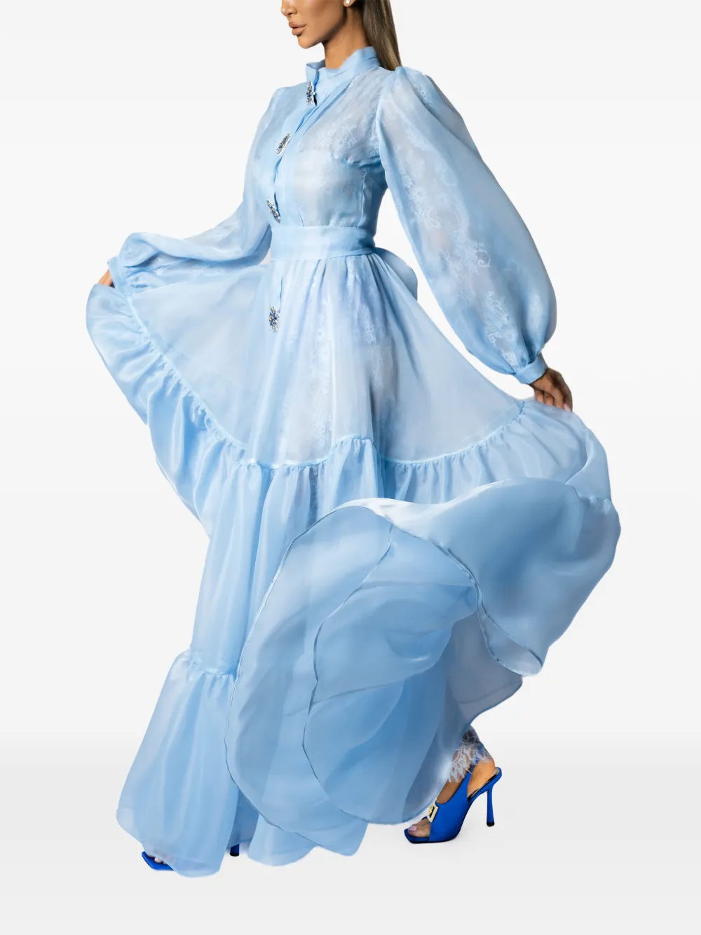 MIAU by Clara Rotescu Bluebell embellished tiered maxi dress Blauw