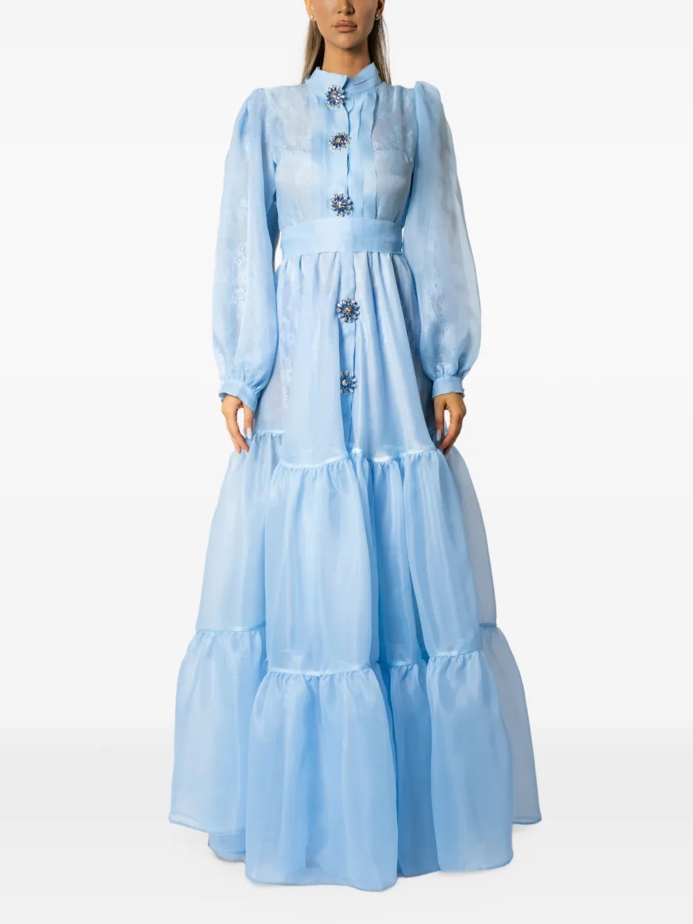 MIAU by Clara Rotescu Bluebell embellished tiered maxi dress Blauw