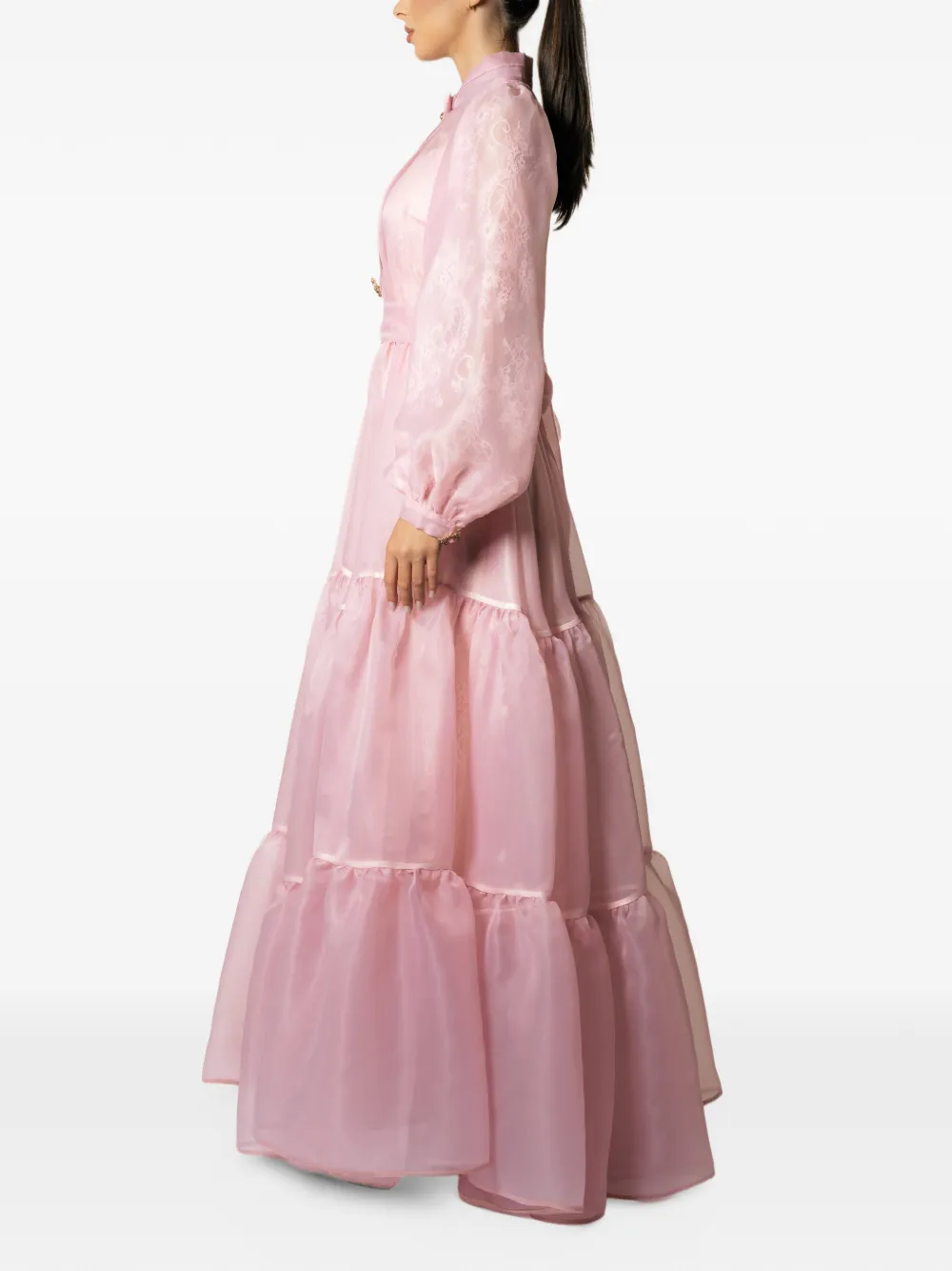 MIAU by Clara Rotescu Blossum tiered floral-lace maxi dress Roze