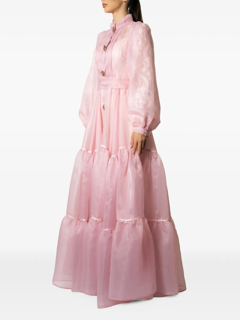 MIAU by Clara Rotescu Blossum tiered floral-lace maxi dress Roze