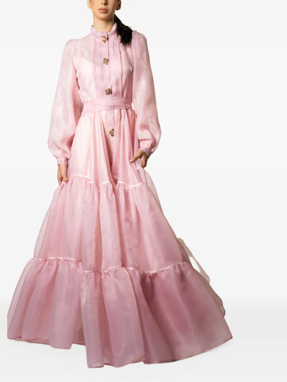 MIAU by Clara Rotescu Blossum tiered floral-lace maxi dress Roze
