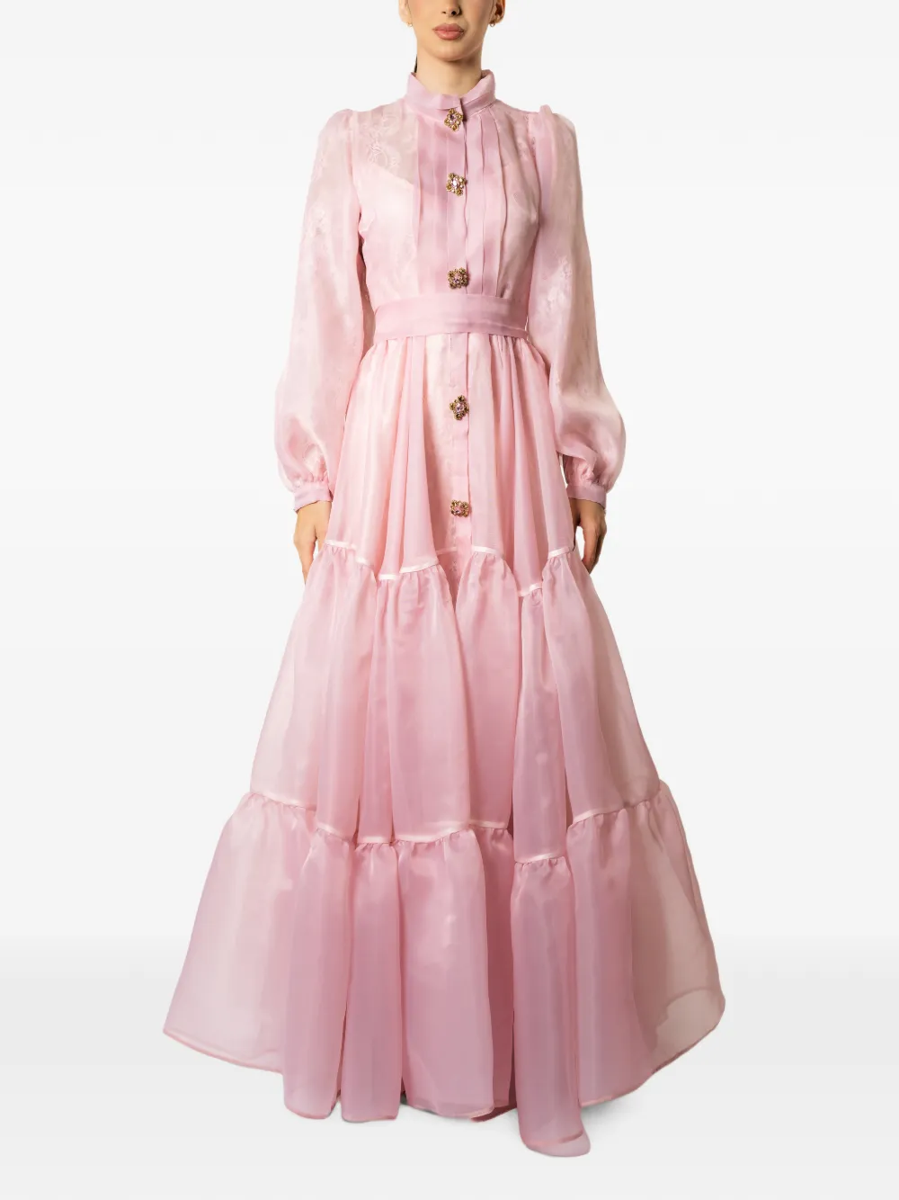 MIAU by Clara Rotescu Blossum tiered floral-lace maxi dress Roze