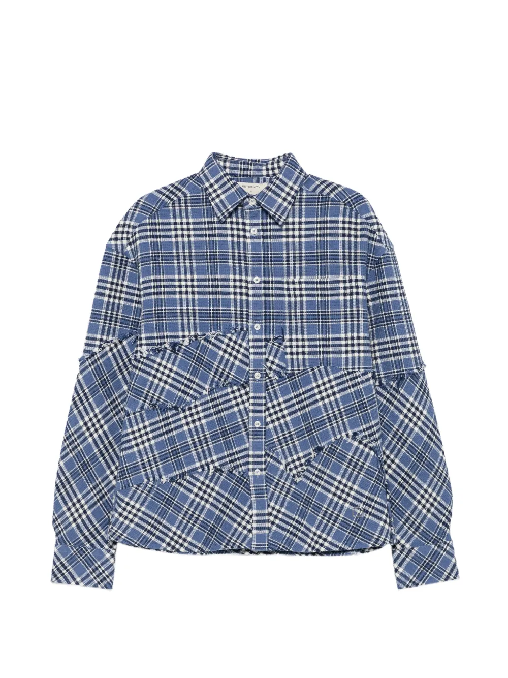 RETERNITY check-pattern frayed-edge shirt - Blau