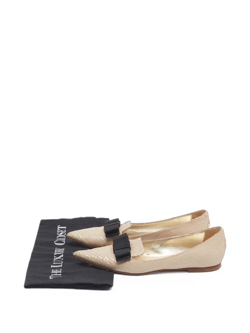 Jimmy Choo Pre-Owned Gala bow-detail ballet flats - Nude