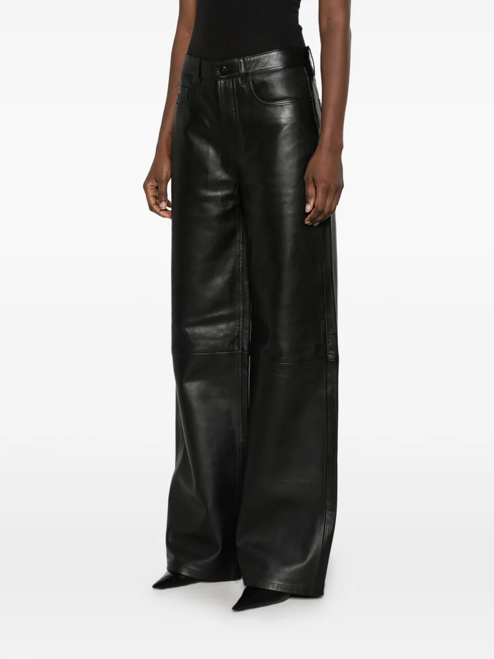 LOIS JEANS leather wide-leg trousers Zwart