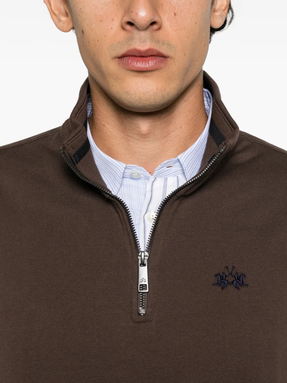 La Martina Sweater met halve rits Bruin