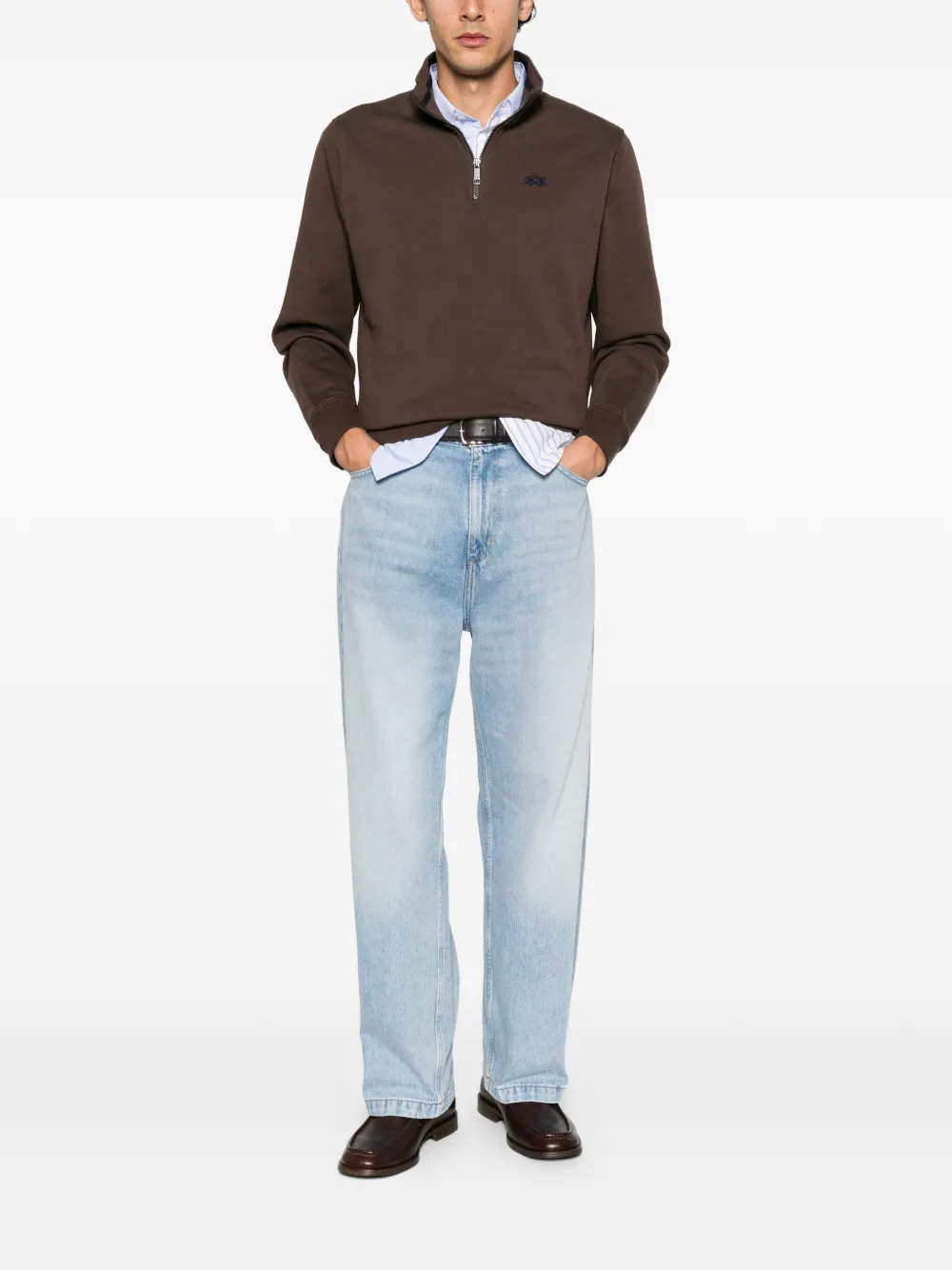 La Martina Sweater met halve rits Bruin