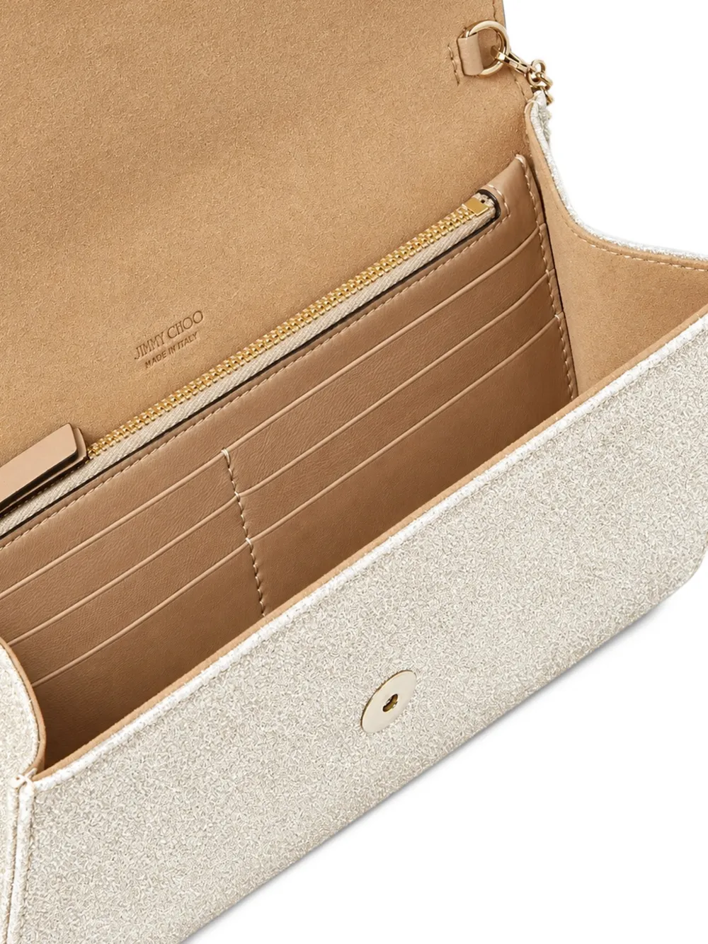 Jimmy Choo Emmie platinum ice dusty glitter clutch bag Goud