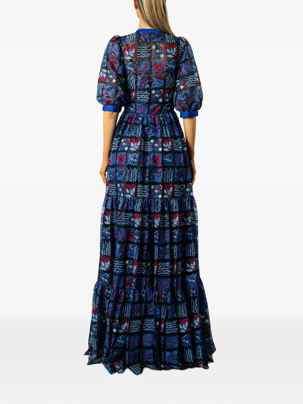 MIAU by Clara Rotescu embroidered tiered maxi dress Blauw