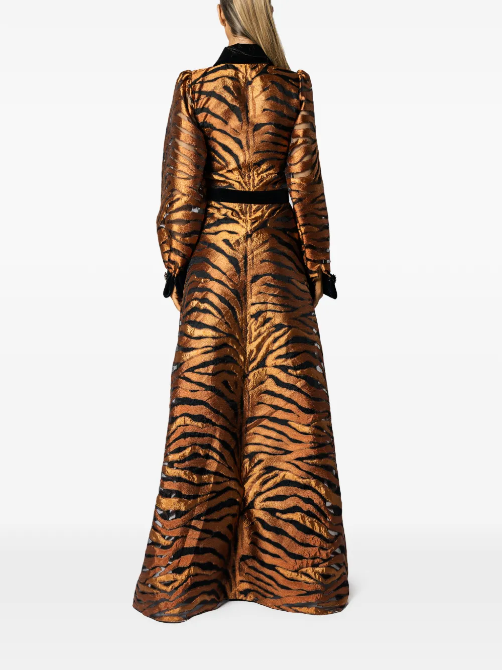 MIAU by Clara Rotescu Keala tiger-print button-up maxi dress Oranje
