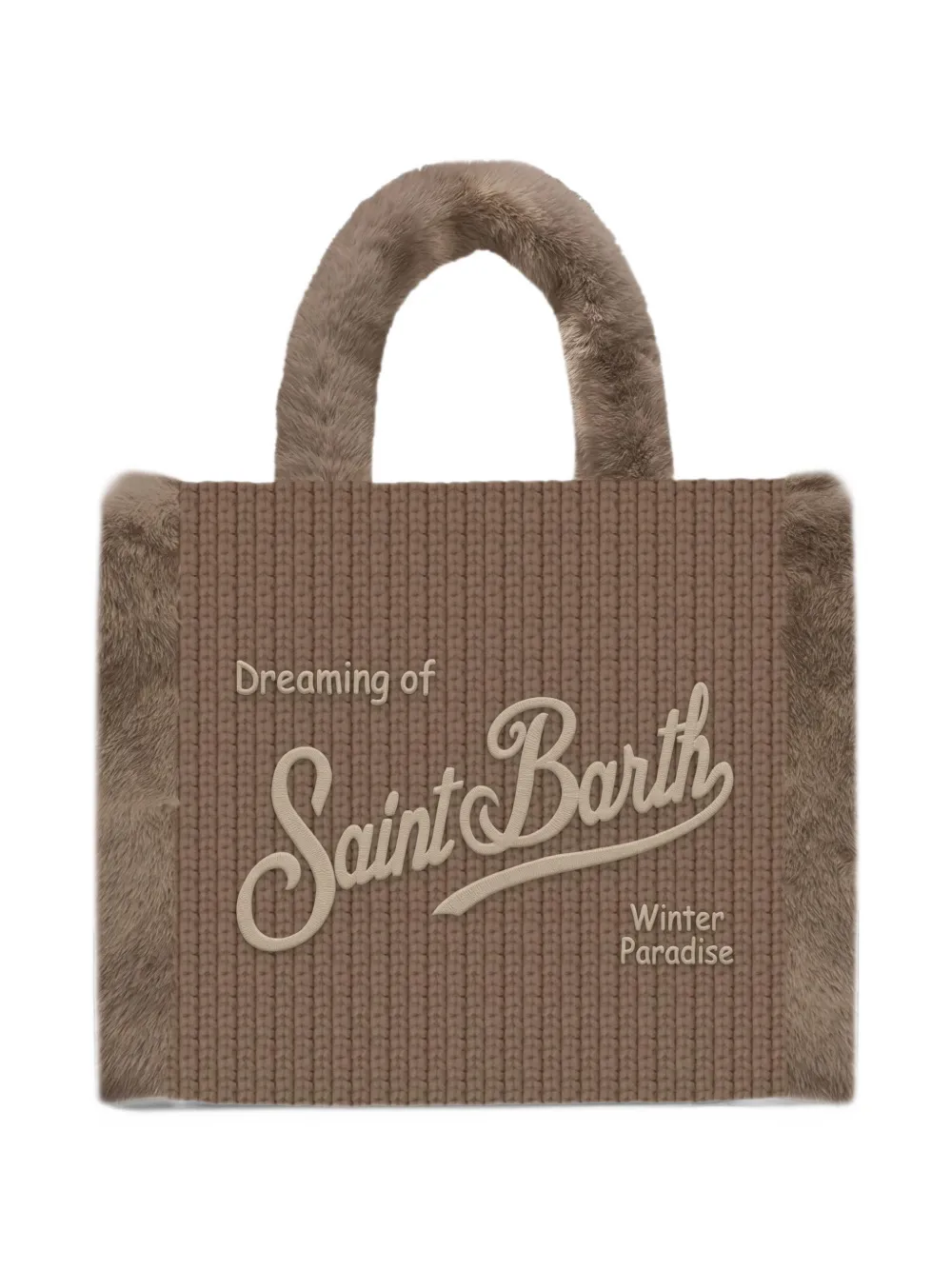 MC2 Saint Barth mini Vanity bag in ribbed faux shearling with faux fur handles Bruin