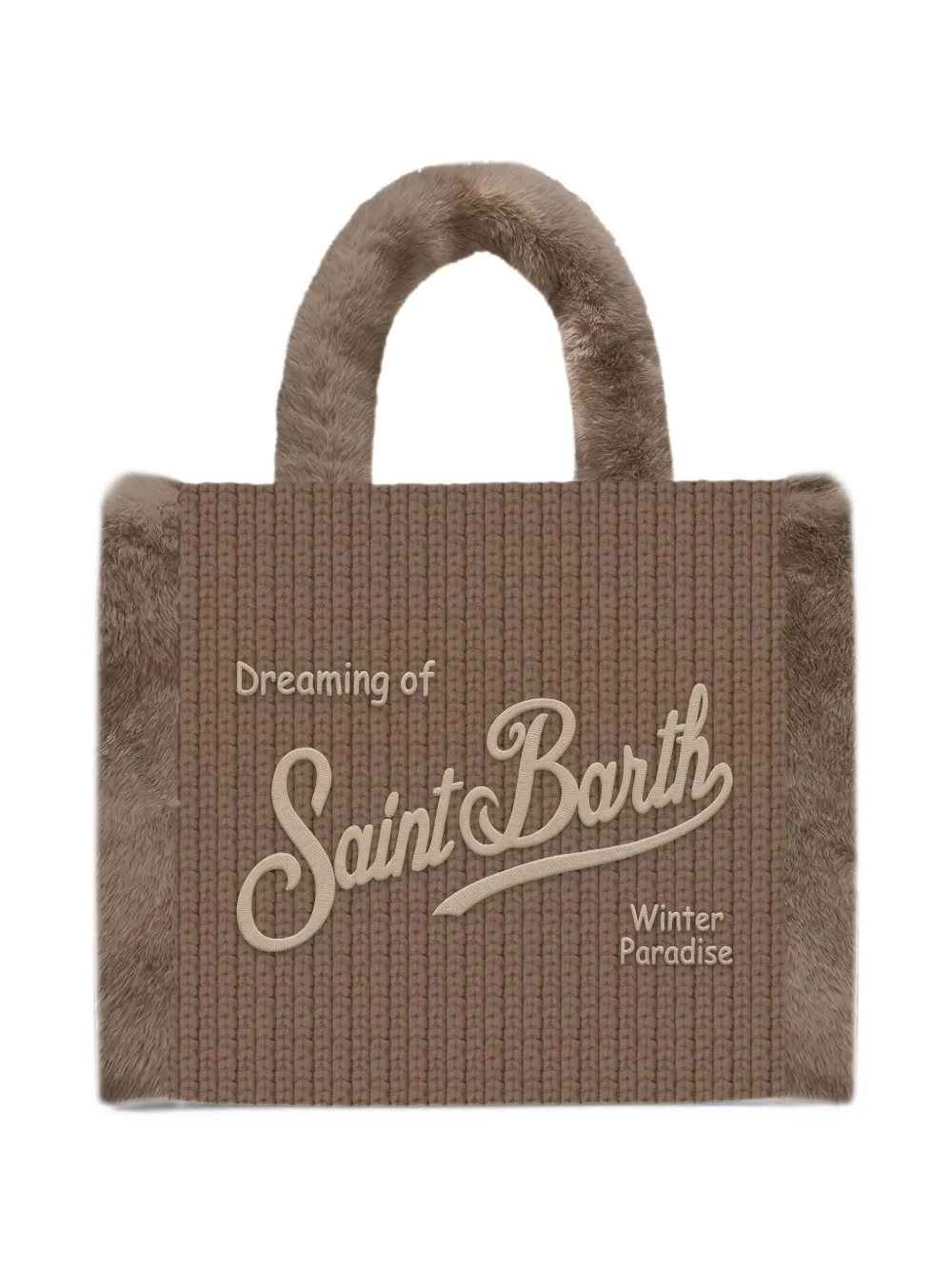MC2 Saint Barth mini Vanity bag in ribbed faux shearling with faux fur handles Bruin