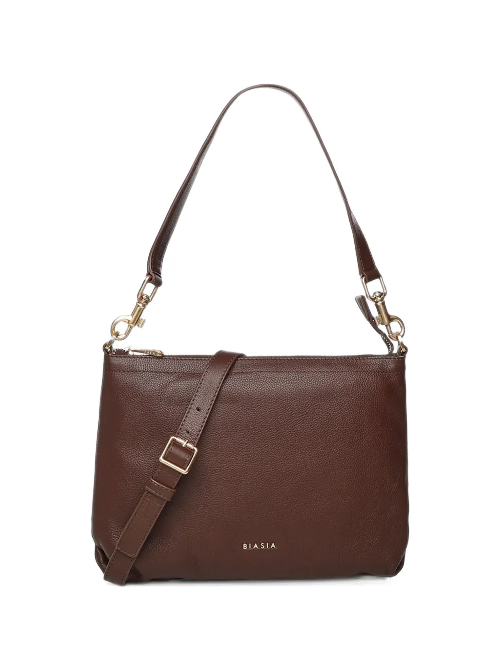 BIASIA logo-plaque pebbled leather shoulder bag - Marrone