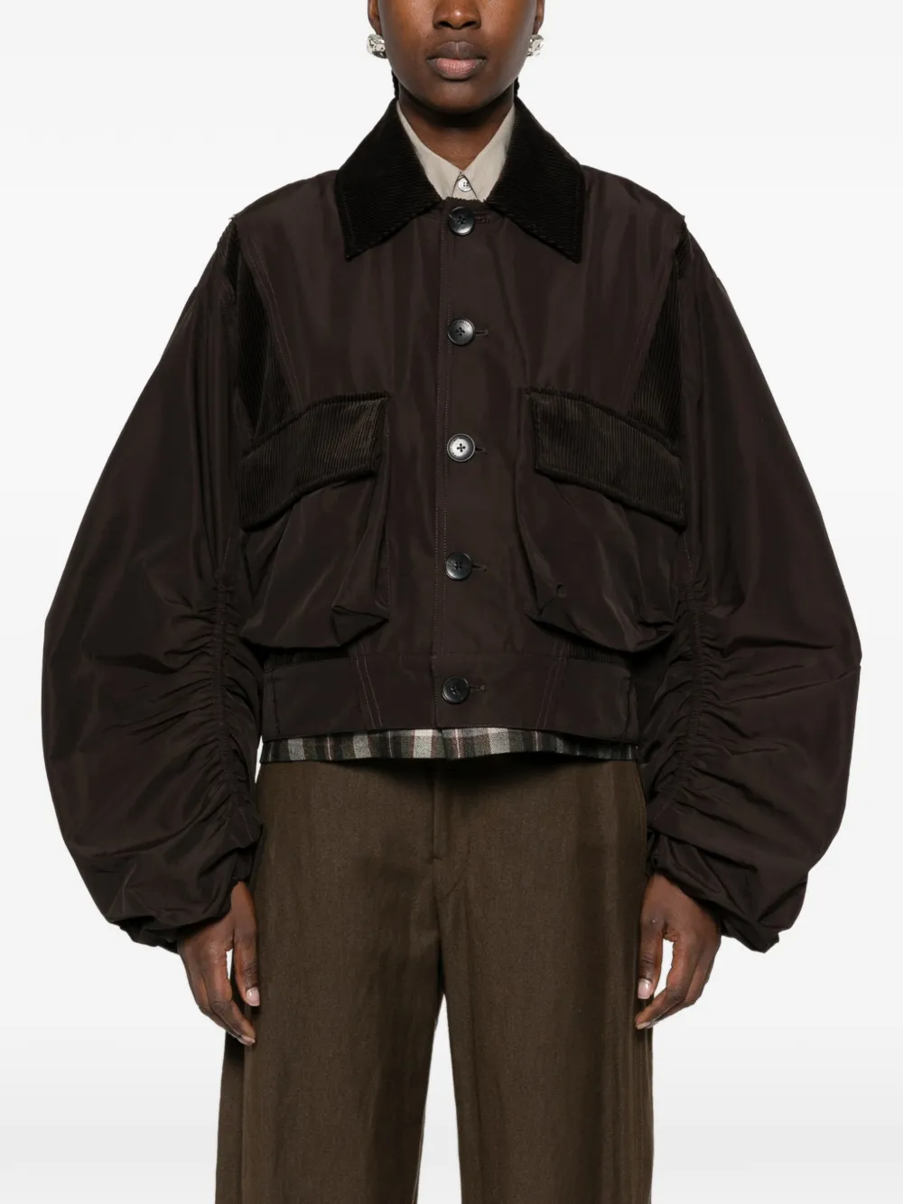 Feng Chen Wang corduroy-collar gathered-sleeve jacket Bruin