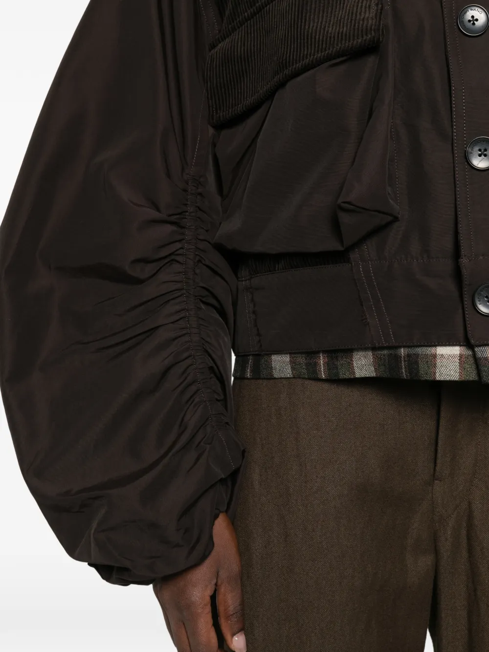 Feng Chen Wang corduroy-collar gathered-sleeve jacket Bruin