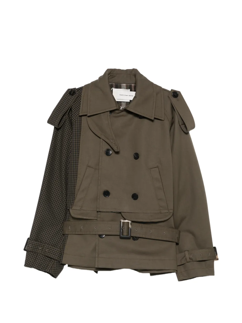 Feng Chen Wang Check-panelled Double-breasted Jacket In Green