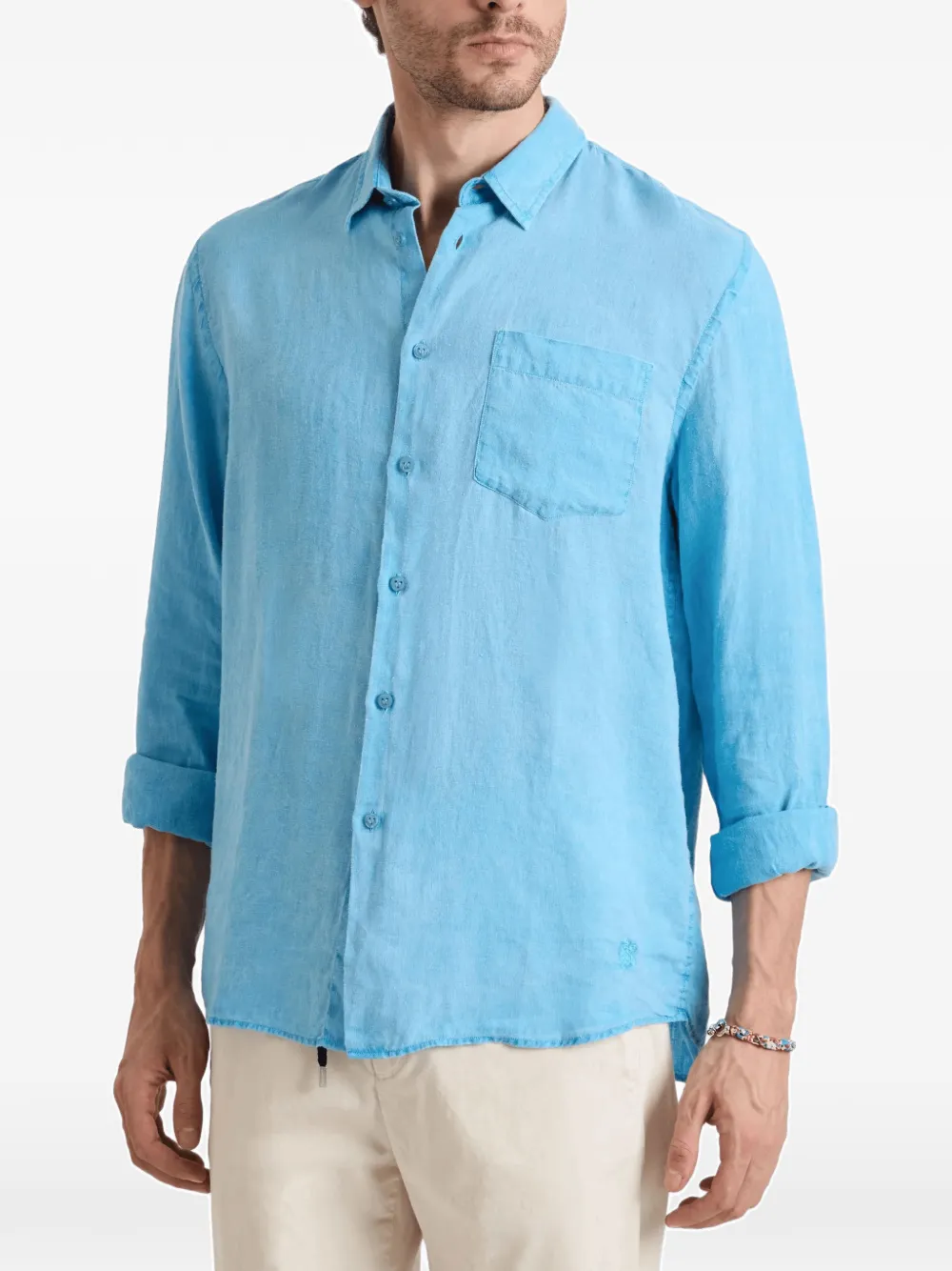 Vilebrequin Caroubis linen chest-pocket shirt Blauw