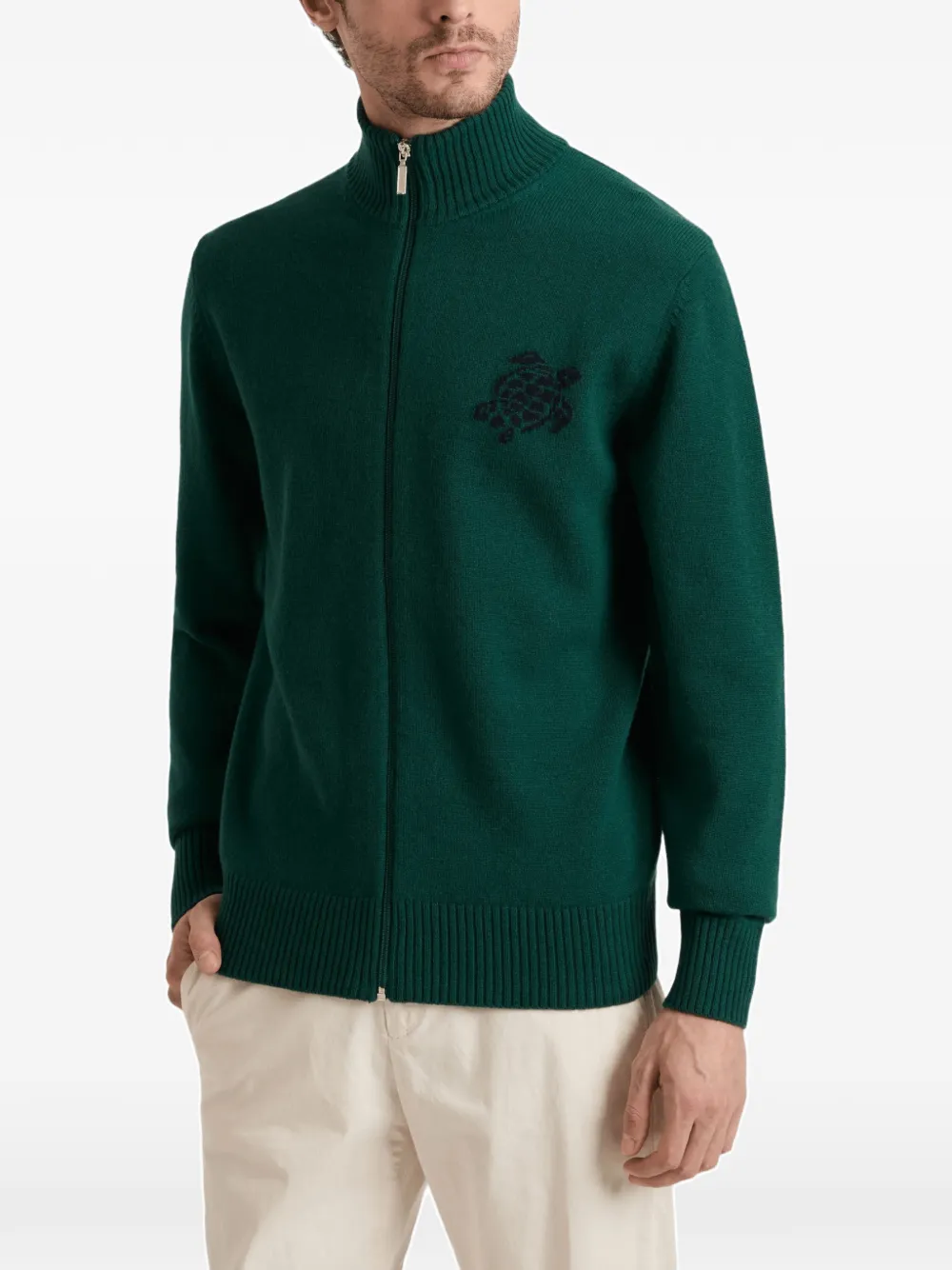 Vilebrequin turtle-motif zip-up cardigan Groen