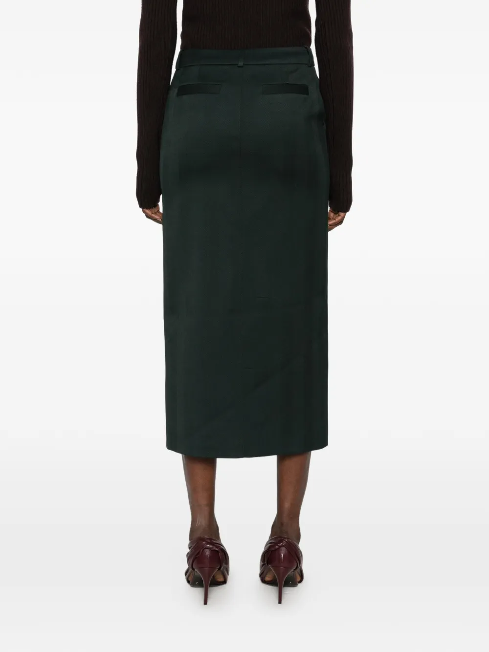 The Frankie Shop herringbone front-slit midi skirt Groen
