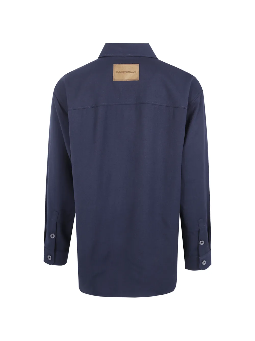 Emporio Armani logo-patch wool shirt Blauw