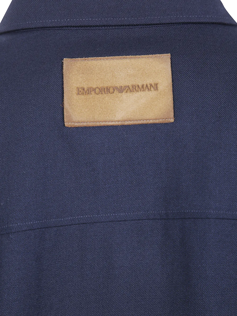 Emporio Armani logo-patch wool shirt Blauw