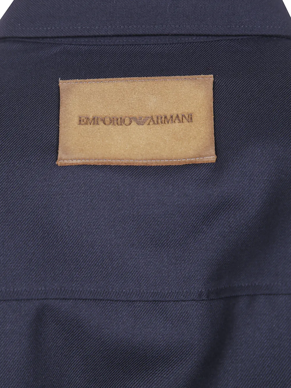 Emporio Armani logo-patch wool shirt Zwart