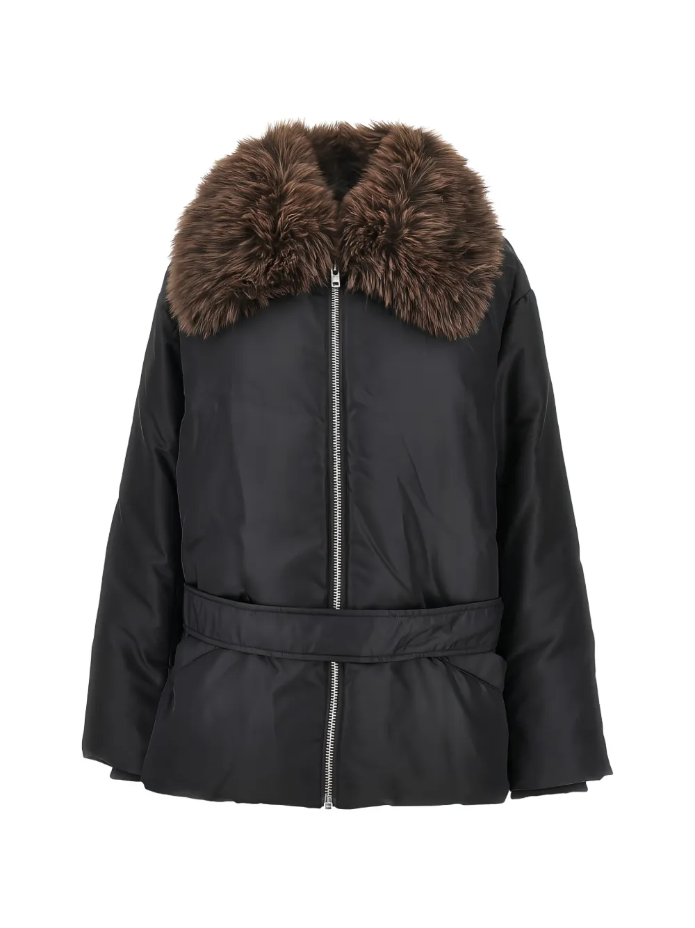 Stand Studio Celeste faux-fur collar belted jacket in Black