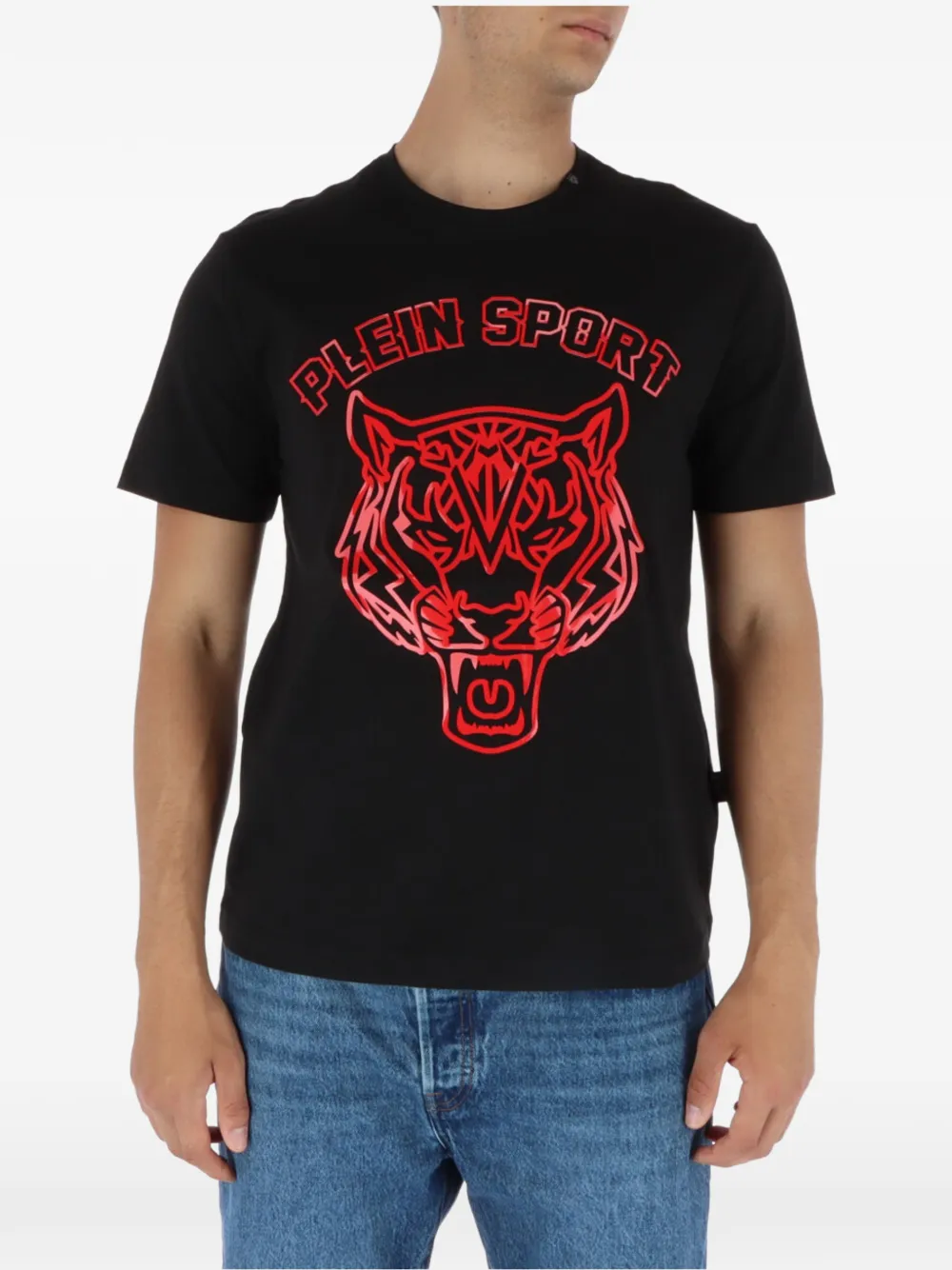 Plein Sport tiger-head graphic-print T-shirt Zwart