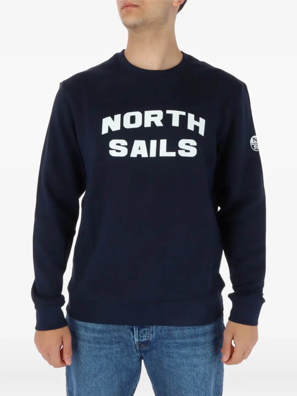 North Sails logo-print crew-neck sweater Blauw
