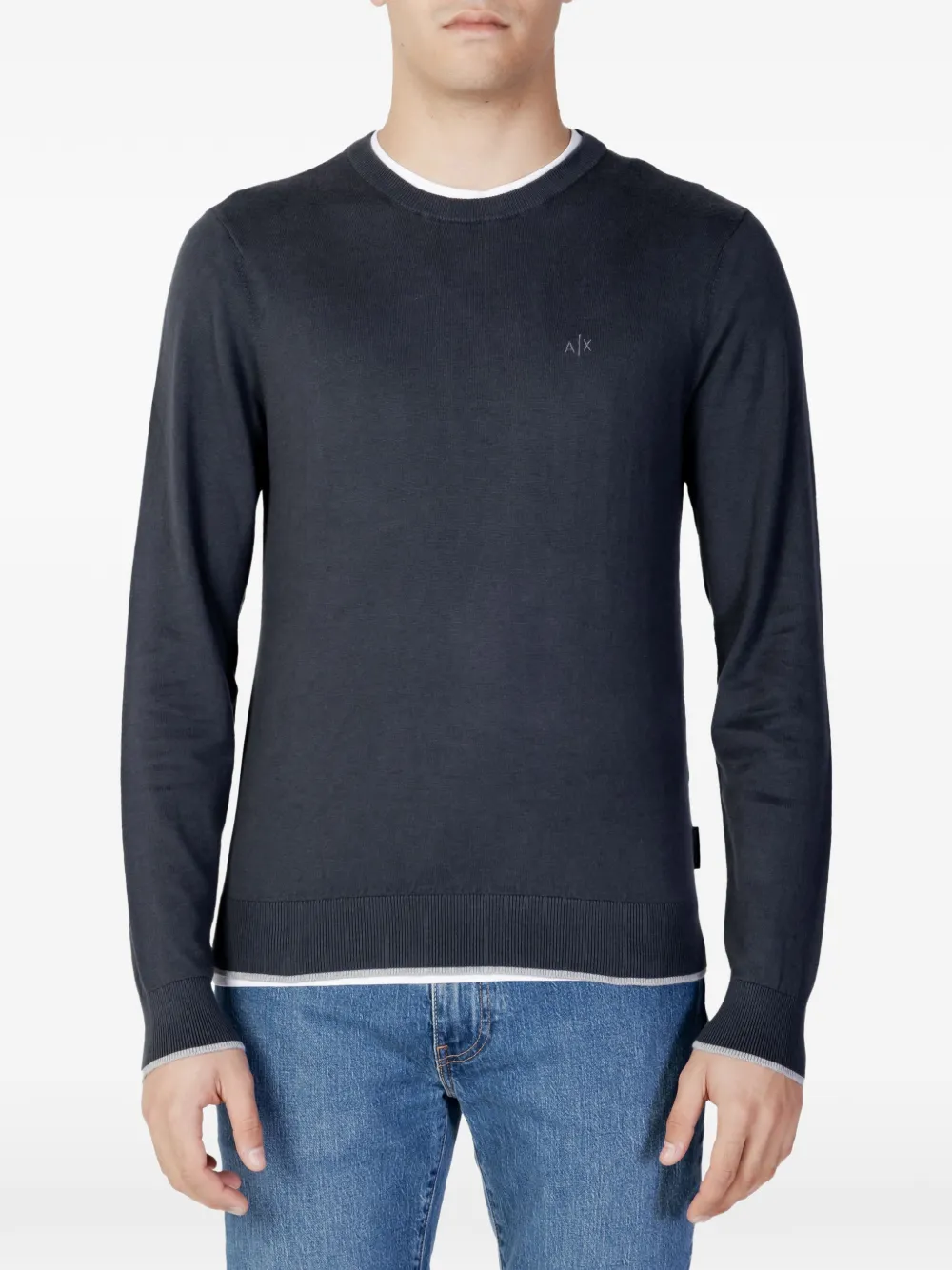 Armani Exchange logo-embroidered crew-neck sweater Grijs