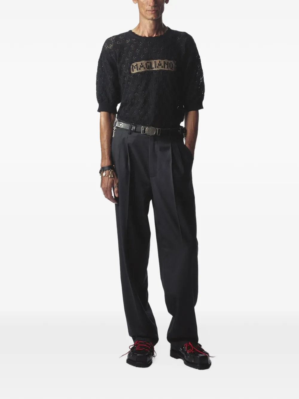 Magliano lace-knit logo-patch T-shirt Zwart