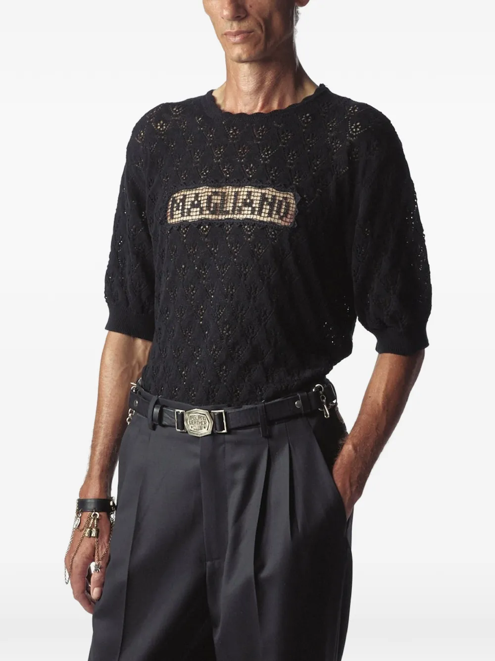 Magliano lace-knit logo-patch T-shirt Zwart