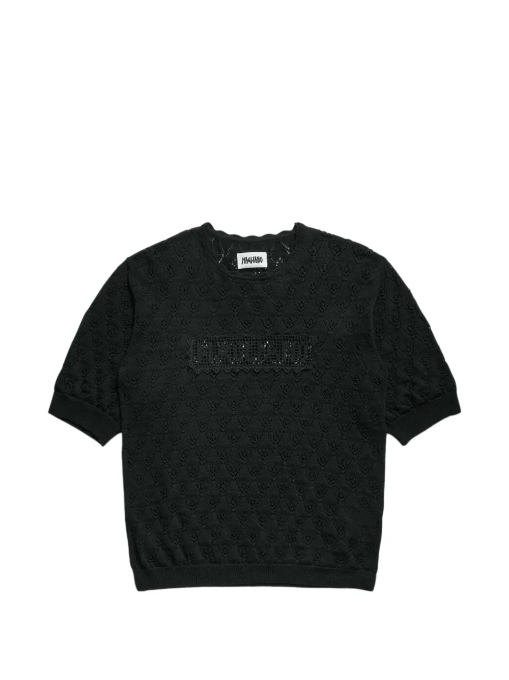 Magliano lace-knit logo-patch T-shirt Zwart