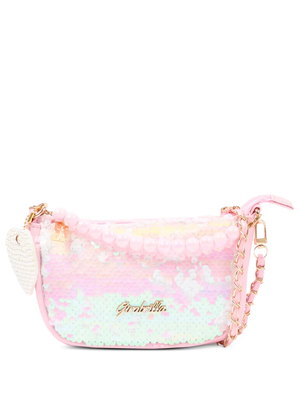 Girabrilla sequin-embellished heart-charm shoulder bag Roze