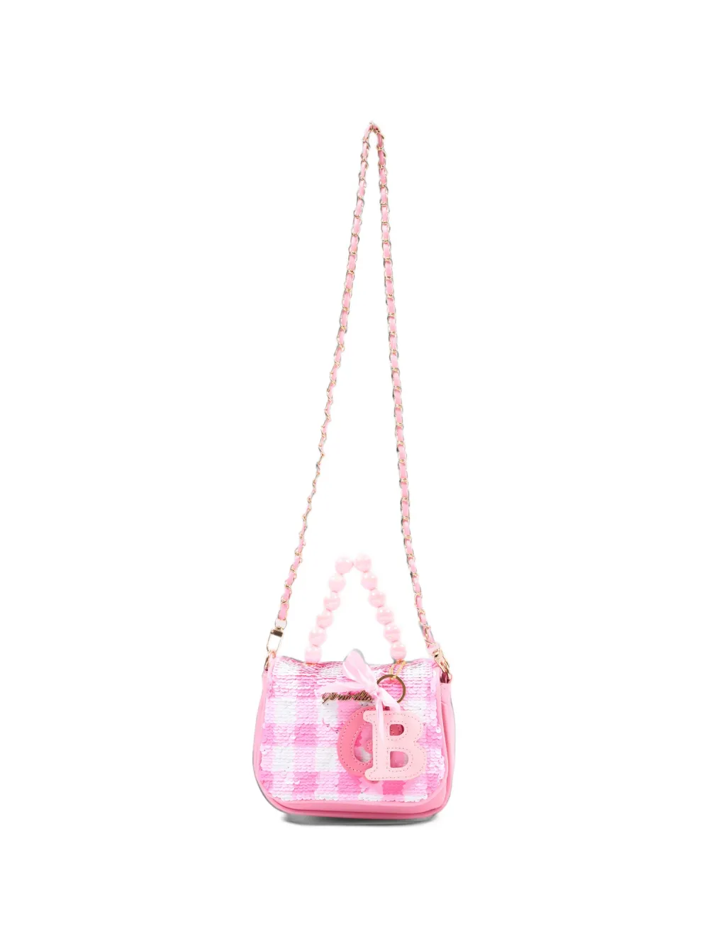 Girabrilla sequin-embellished gingham shoulder bag Roze