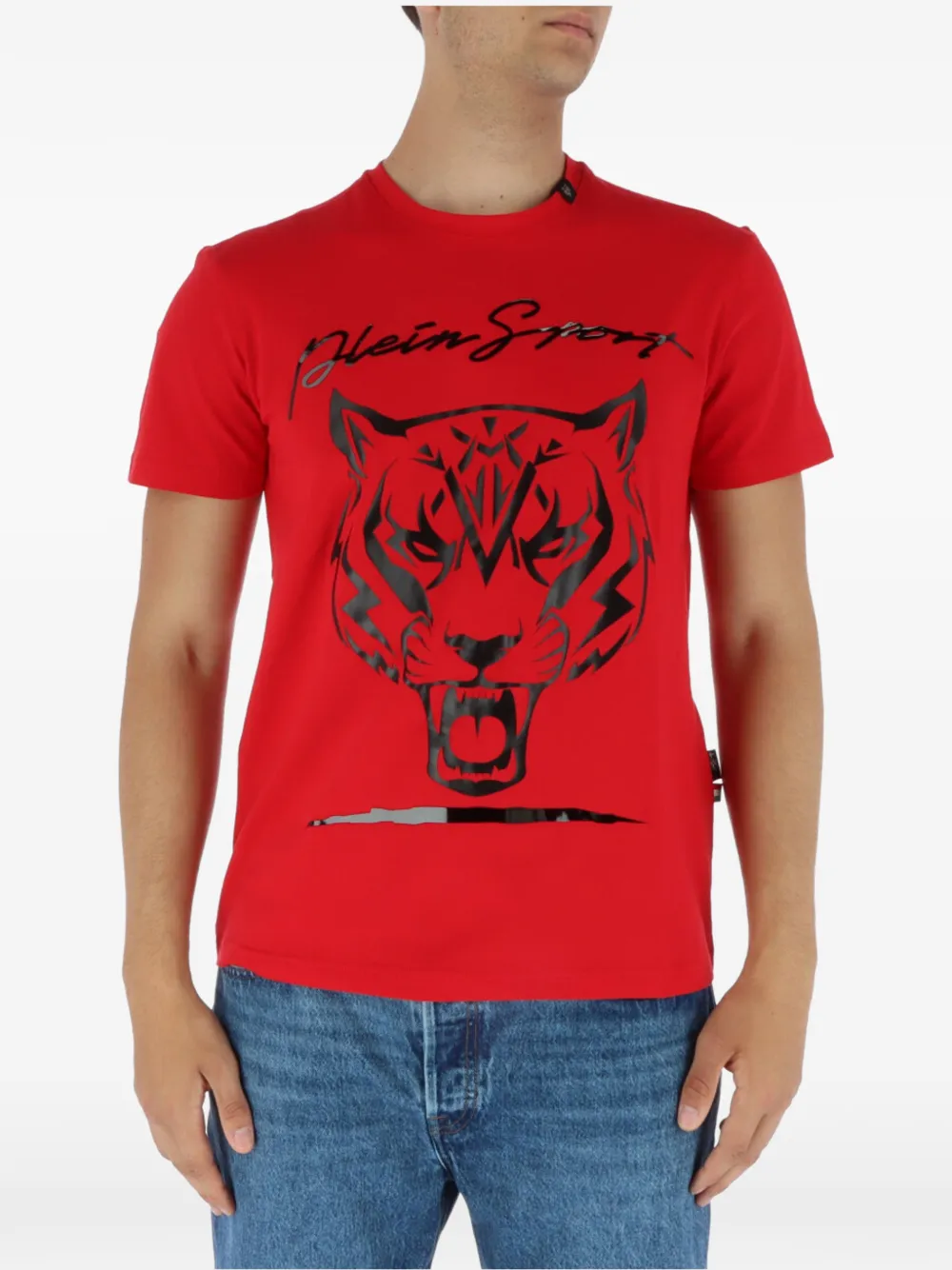 Plein Sport tiger-head graphic-print T-shirt Rood