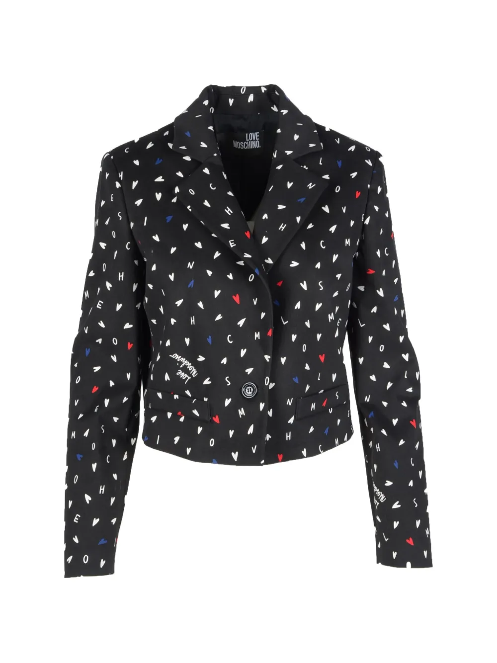 Love Moschino Giacca crop con stampa a cuori - Nero