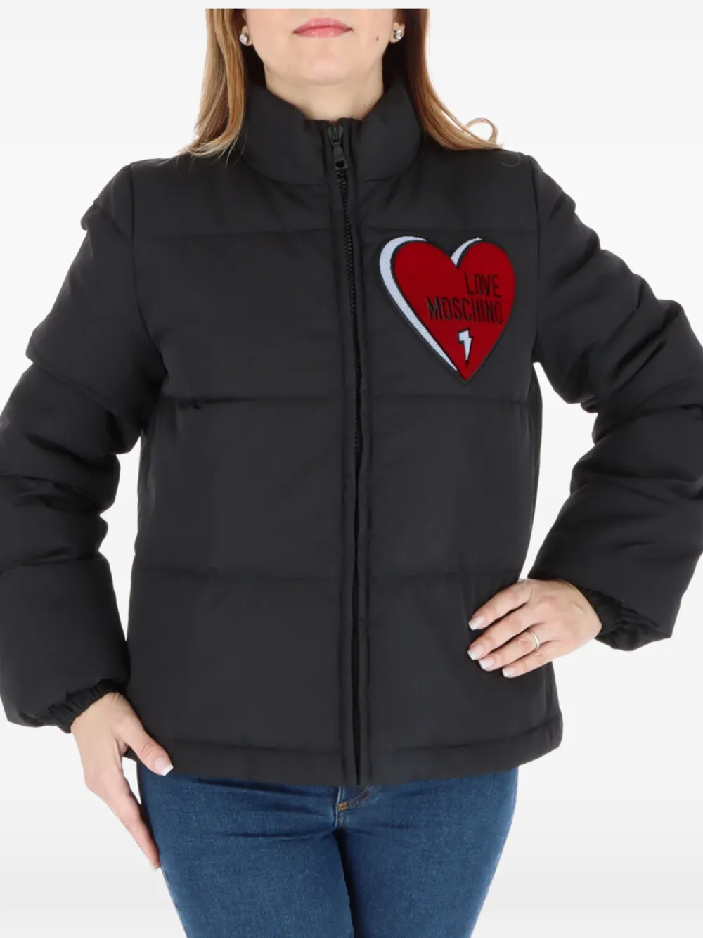 Love Moschino heart-patch padded jacket - Schwarz
