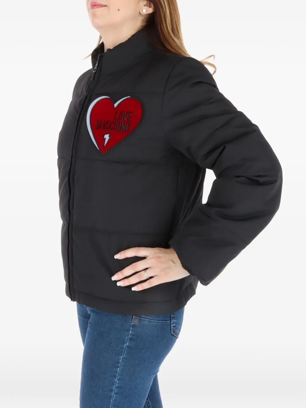 Love Moschino heart-patch padded jacket Zwart