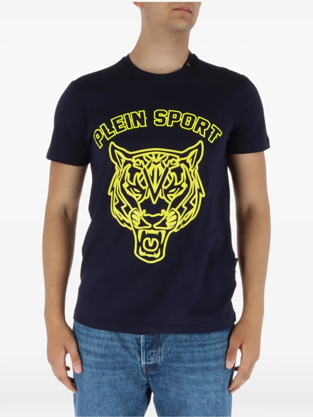 Plein Sport tiger-head graphic-print T-shirt Blauw